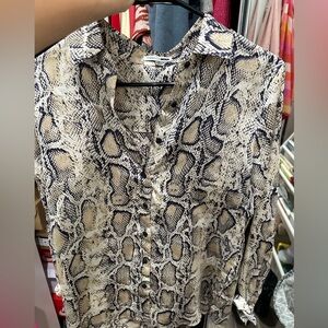 Snakeskin Print Button-Up Blouse